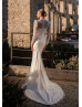 High Neck Beaded Ivory Lace Tulle Luxurious Wedding Dress